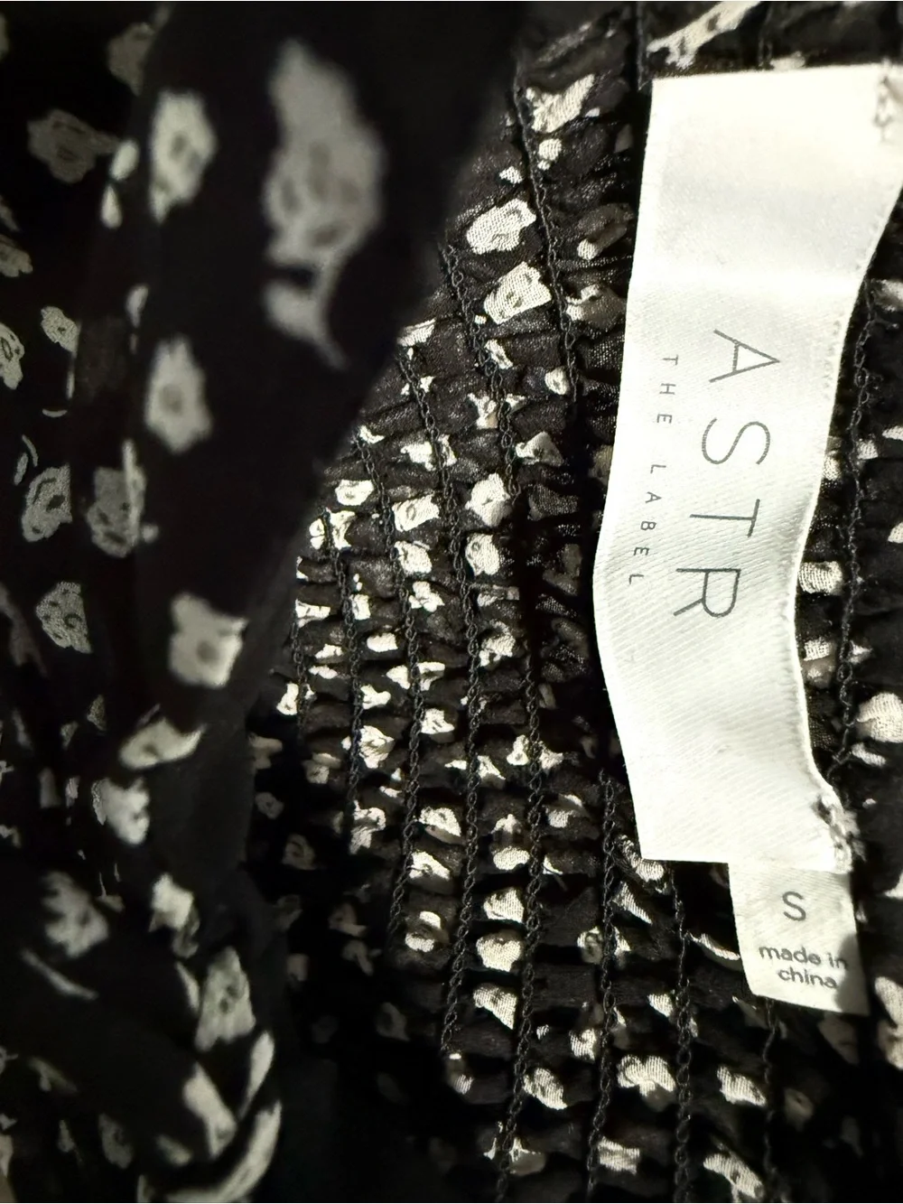 Astr Black Floral Smocked Long-Sleeve Blouse